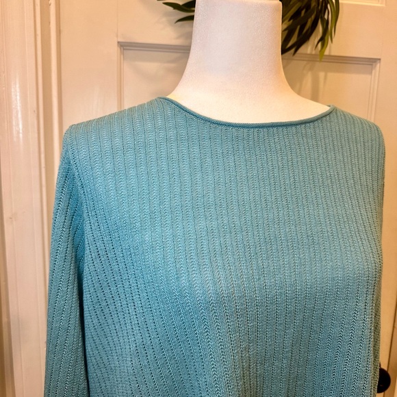 Eileen Fisher Teal Blue Crew Neck Lightweight Pullover Sweater RN78121 Sz Medium - Picture 2 of 7